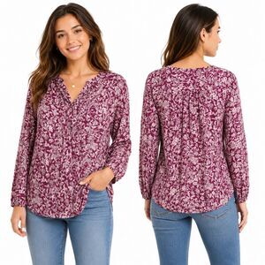 Lucky Brand Pink Floral Boho Blouse Small